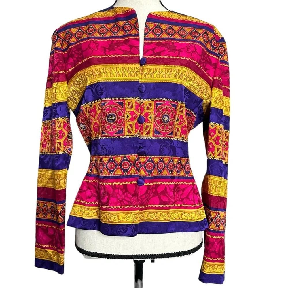 Adrianna Papell Blazer 8 Colorful Silk 90’s Vintage Jacket - Picture 2 of 9